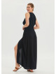 V Neck Slit Detailed Black Long Dress 4454